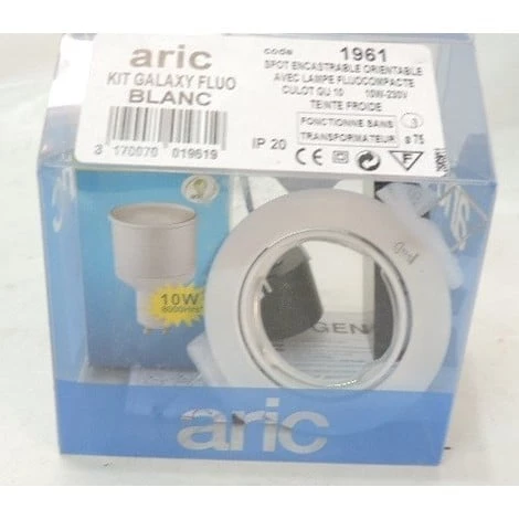 Kit Spot Encastré Ø 83mm Blanc Orientable Avec Lampe Fluocompacte 10W GU10 4000K 230V IP20 GALAXY ARIC 1961 1 Kit Spot Encastré Ø 83mm Blanc Orientable Avec Lampe Fluocompacte 10W GU10 4000K 230V IP20 GALAXY ARIC 1961